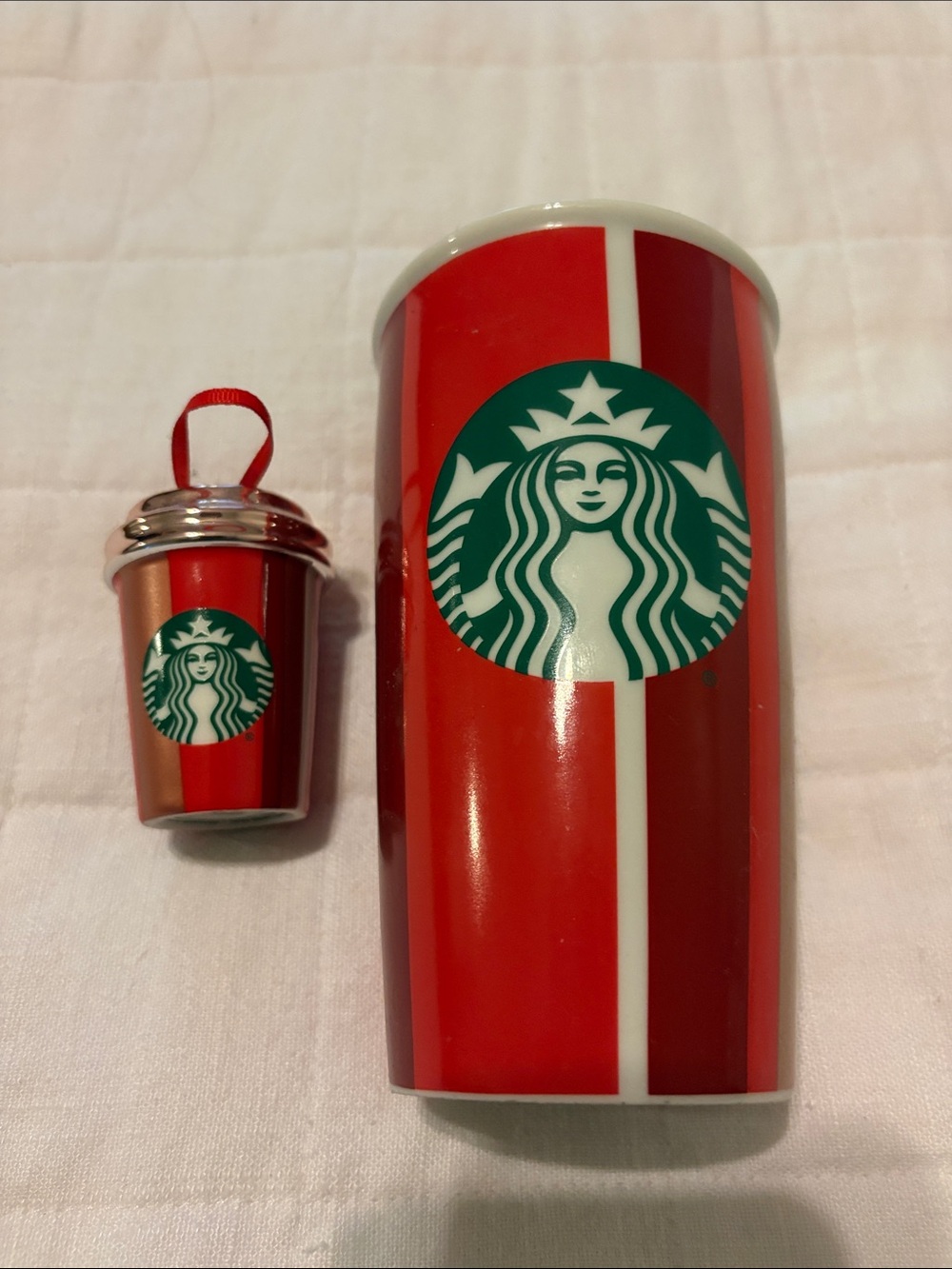 Starbucks Red Ceramic Travel Tumbler with Green Logo